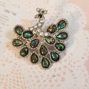 Simulated Abalone Peacock Brooch
